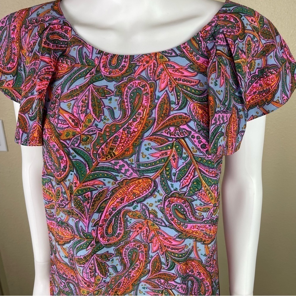 J. Crew Silk Dress Ruffle Vibrant Paisley F4349 - Picture 5 of 15